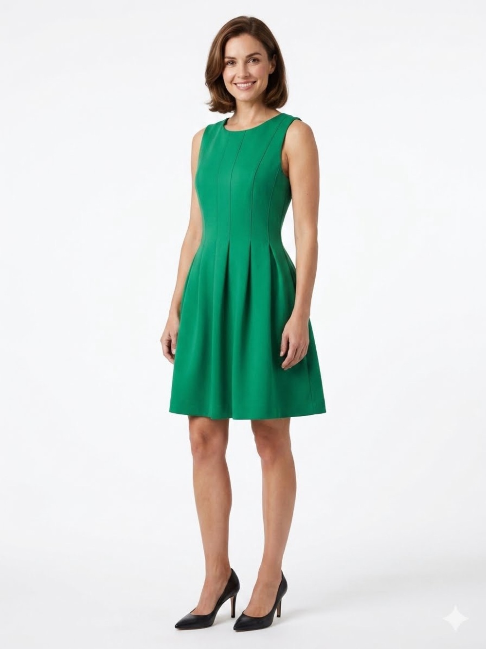 Calvin Klein Green Sleeveless Pleated A-Line Dress